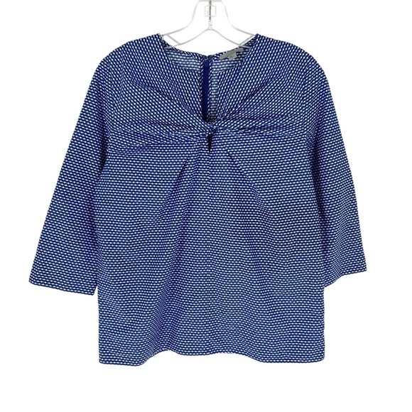COS Blouse Womens Size 8 Blue White Graphic Pattern Twist Keyhole Neck Cotton - Picture 10 of 10